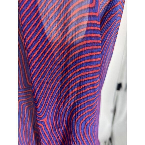 Isabel Marant Etoile Sheer Geometric Top Red Blue Long Sleeve Flowy - Picture 12 of 16